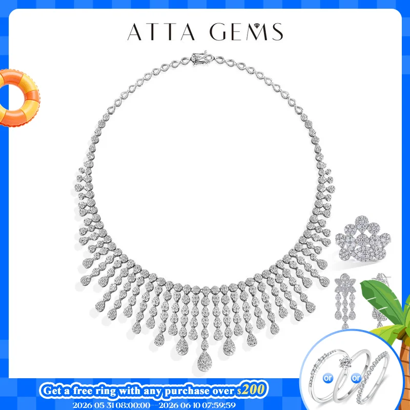 

ATTAGEMS Real Moissanite Jewelry Set for Women D VVS1 S925 Sterling Silver Luxury Ring Earrings Bracelet Necklace Wedding Gifts