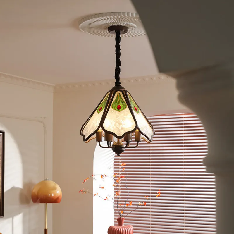 Medieval restaurant chandelier, new Chinese designer dining table enamel color retro French lamps