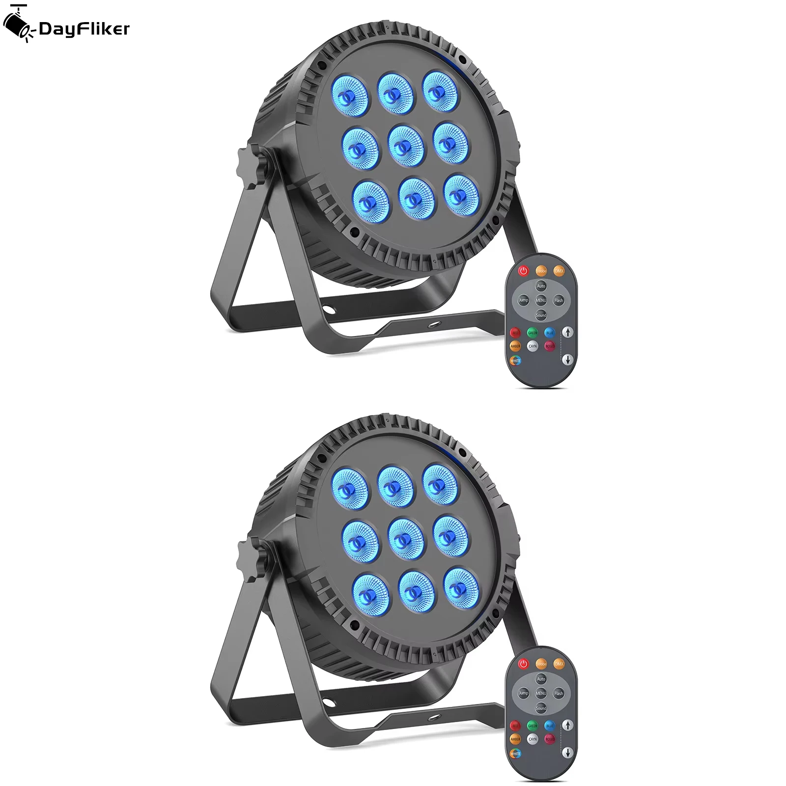 

DayFlicker 2 шт. 2 в 1 RGBW 9 светодиодный светильник Par с дистанционным управлением DMX512 звуковая активация для DJ-вечеринки, Хэллоуина, Рождества