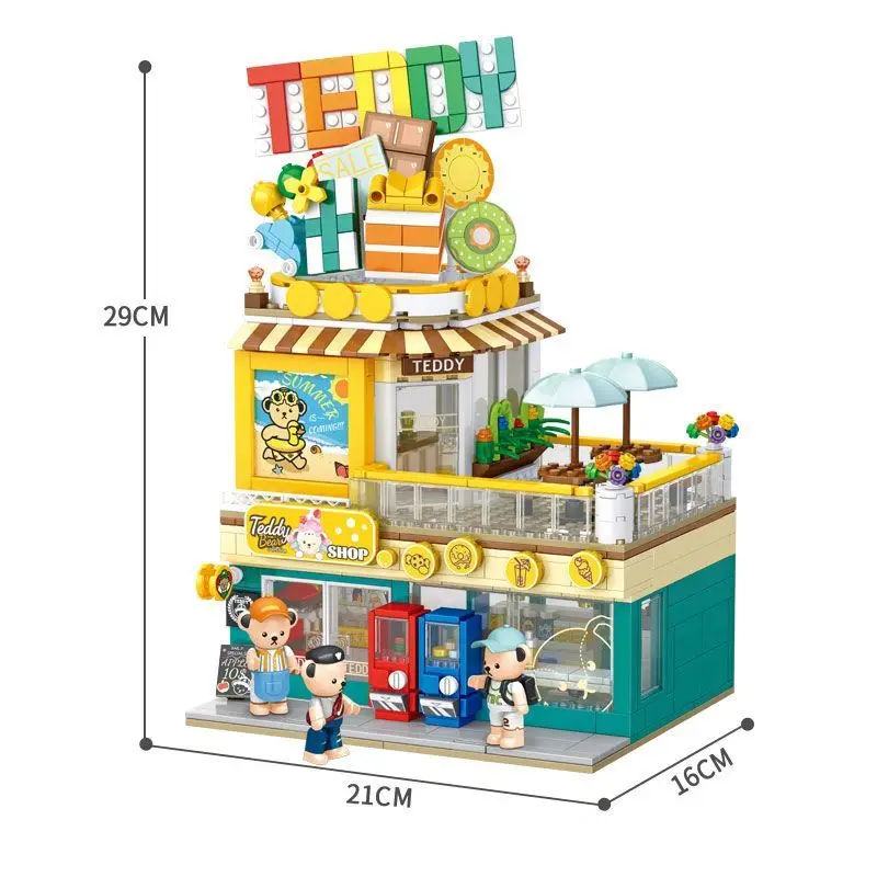 Teddy Street View Building Blocks Coffee House Baking House Minimarket Costruzione Modello di assemblaggio Blocchi di costruzione Giocattoli
