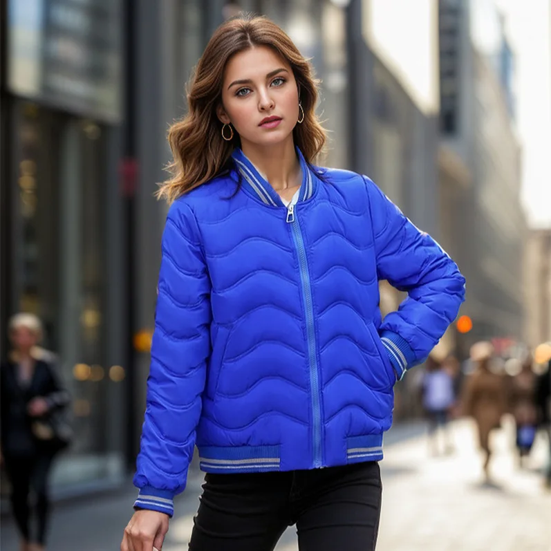 

Женская облегающая короткая пуховая хлопковая куртка, теплое уличное повседневное легкое зимнее пальто с бейсбольным воротником