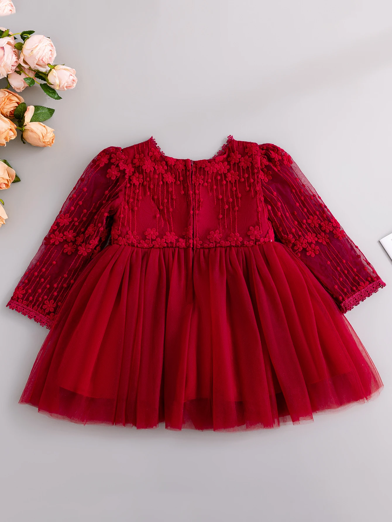 New Design Girls Flower Vintage Floral Lace Baby Girls Party Frock Birthday Princess Dress
