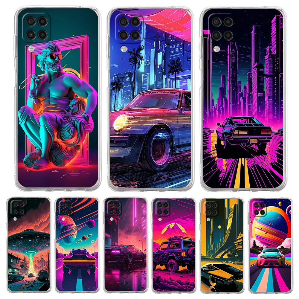 Synthwave Retro Case for Samsung Galaxy A13 A22 A32 A52 A72 A51 A71 A11 A31 A41 M31 A01 A21S 5G Transparent Silicone Shell Capas