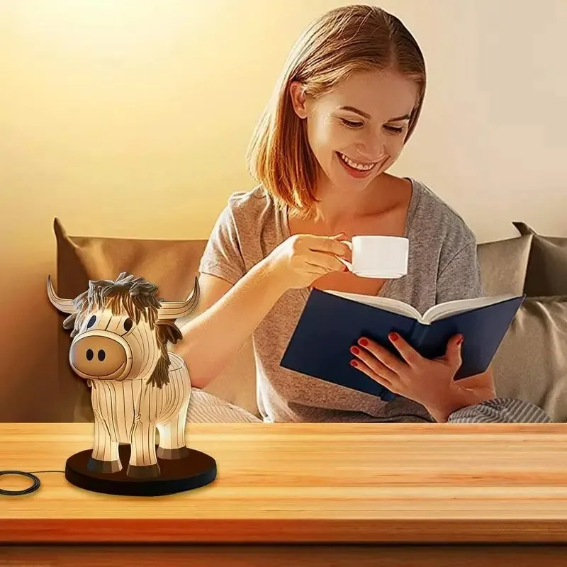 Imagem -04 - Highland Vaca Design Lâmpada de Cabeceira Quarto Animal Nightstand Western Table Lamp Western Table Lamp 3d