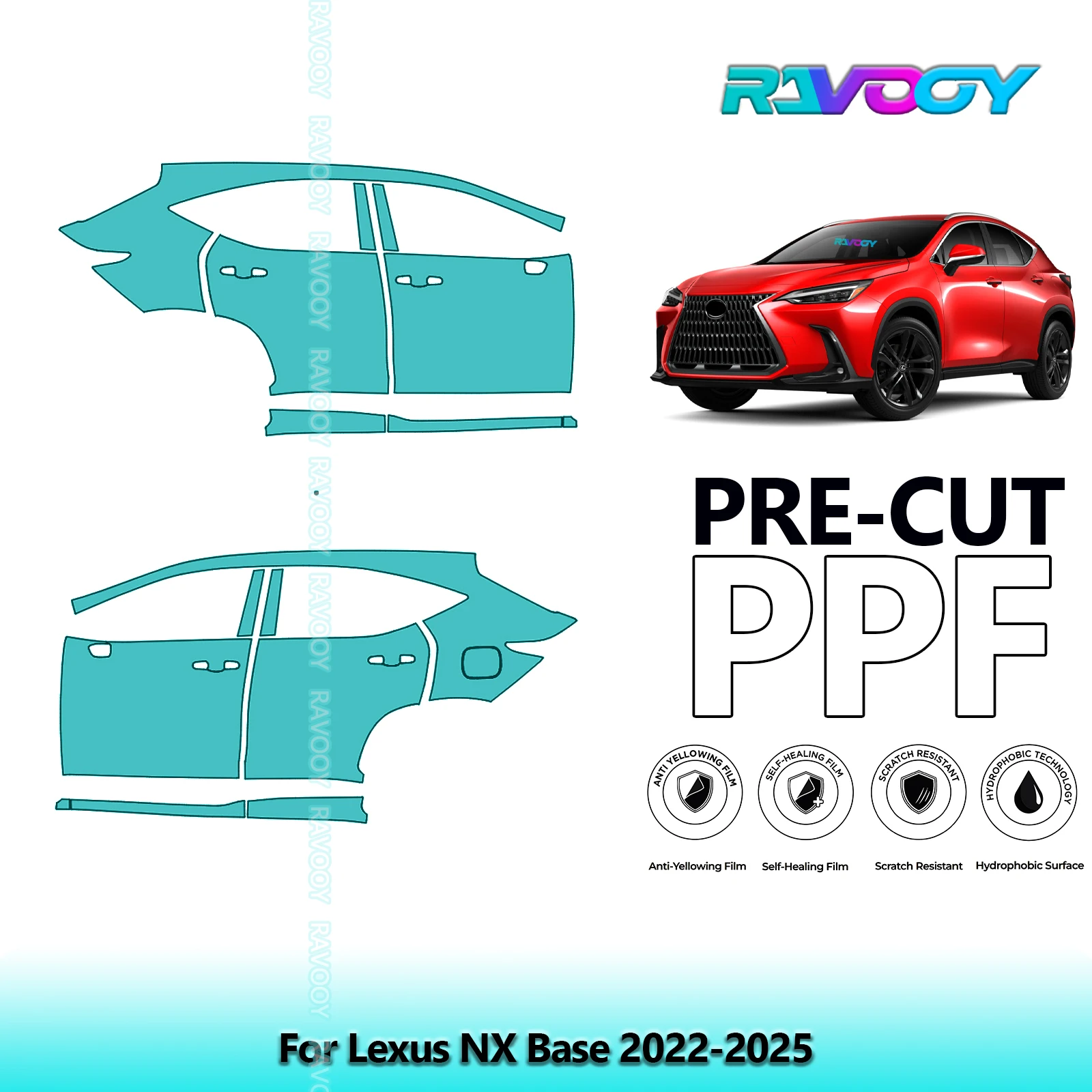 

For Lexus NX Base 2022-2025 8.5mil Clear Matte Pre-Cut PPF Door & A/B Pillar Kit TPU Paint Protection Film Set