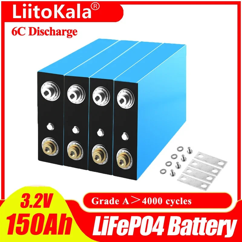 8pcs LiitoKala 3.2V 150Ah LiFePO4 can form 12V 24V battery Lithium-iron phospha Can make Boat & car battery