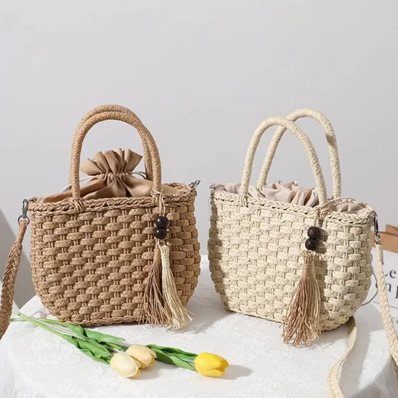 

Fashion Tassel Straw Handbag Summer New Hand-Woven Rattan Bag Woven Purse Wicker Beach Bag Bohemia Shoulder Messenger Bags