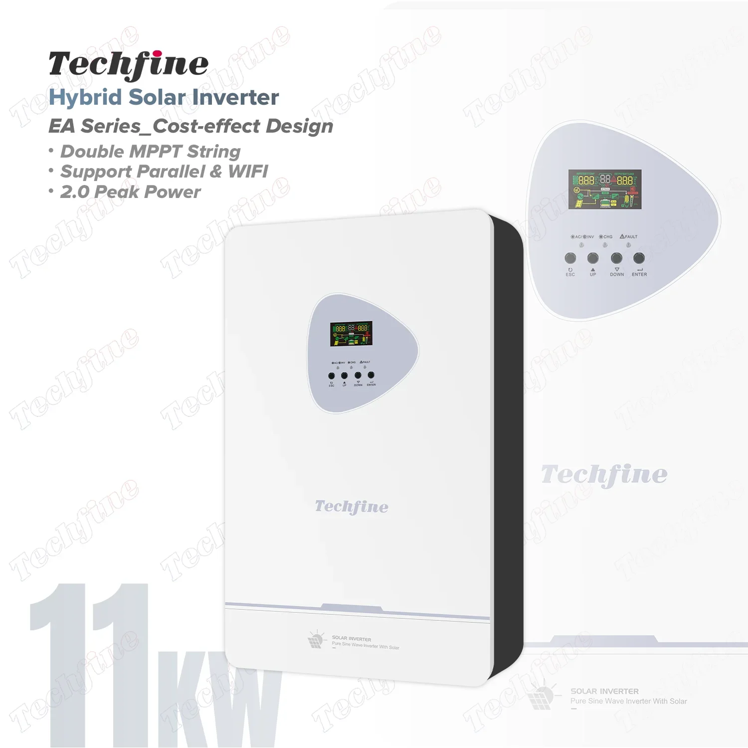 Inverter solare ibrido doppio MPPT da 11KW 11000W con ampio ingresso fotovoltaico off-grid on-grid 220VAC 230VAC 240VAC Supporto parallelo