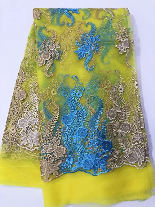 

African Lace Fabric 5 Yards 2021 High Quality Gold Sequin Embroidery Nigerian Wedding Asoebi Dress Sewing Lace Material