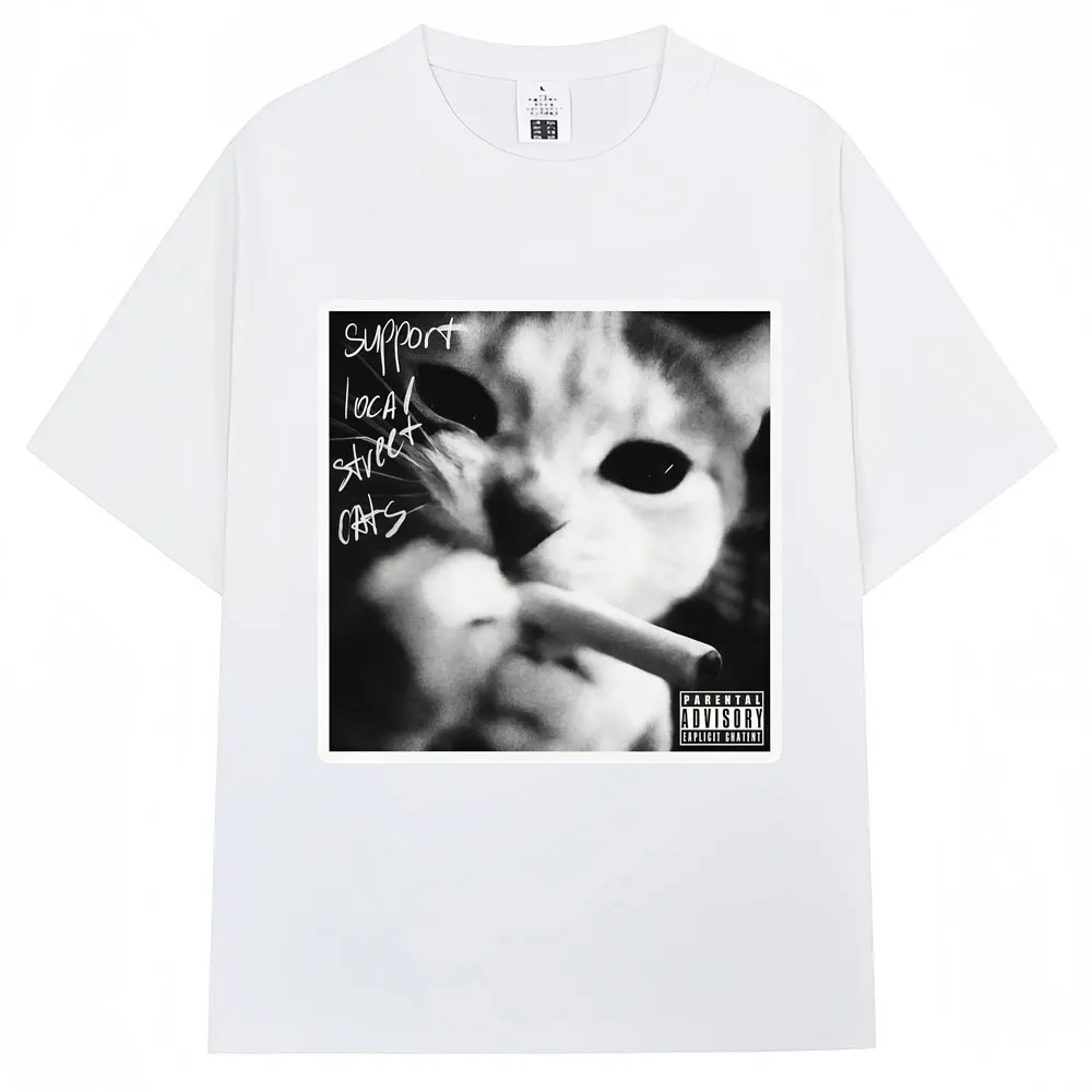 90s Vintage Funny Cat Meme T Shirt Women Fashion Supports Local Street Cat T-shirts Casual Tees Streetwear