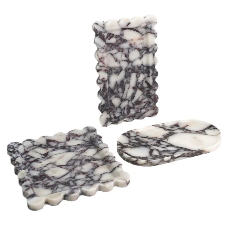 Luxury Natural Marble Flower Edge Tray for Home Table Decor Decoration Fruit Dessert Cake Jewelry Storage Trays Decorative