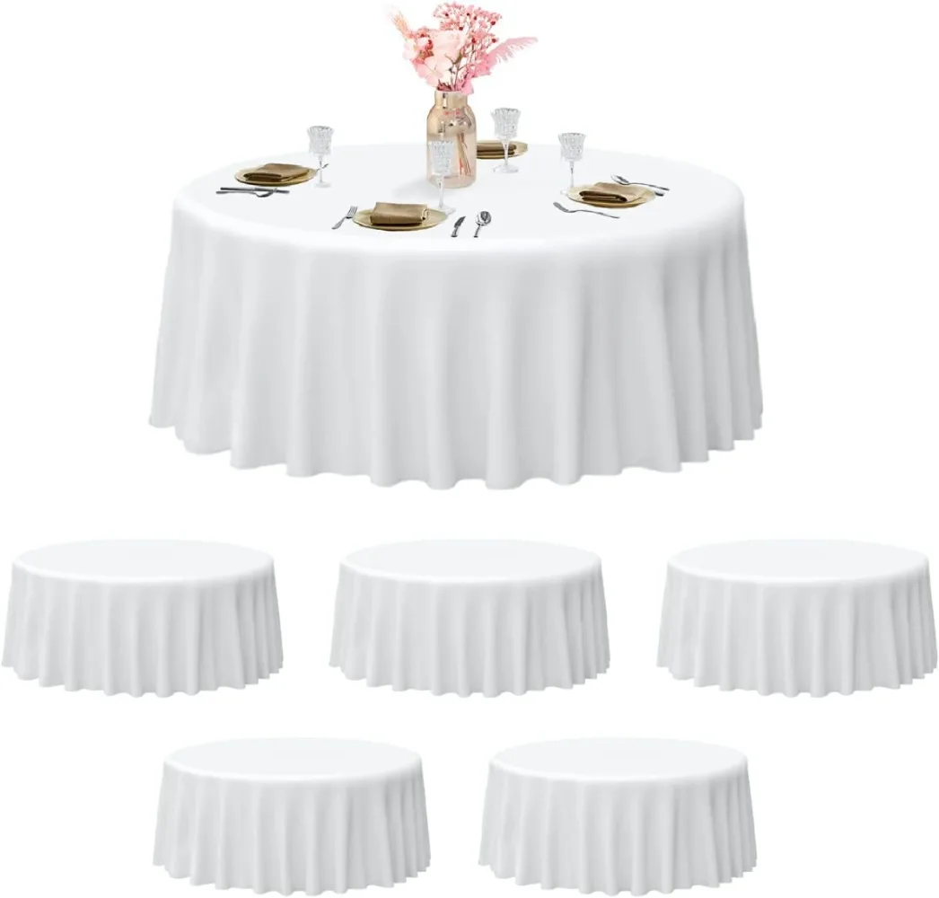 

Round Tablecloth White (6 Pack) Circular Polyester Table Cover 120 Inch in Diameter for Dinning, Wedding and Birthday Party