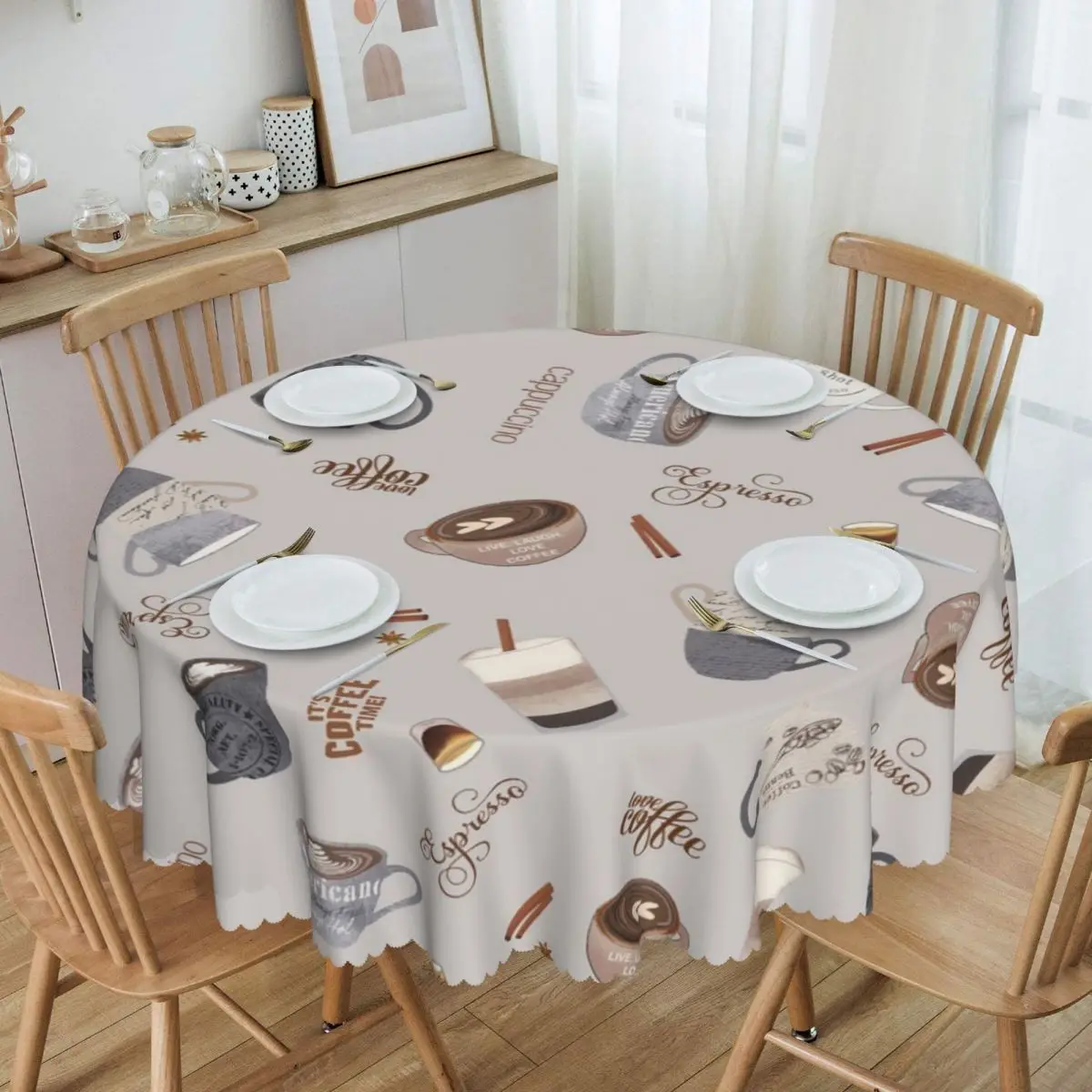 

Customized Round Coffee Wallpaper Pattern Table Cloth Oilproof Tablecloth 60 inches Table Cover for Kitchen Dinning