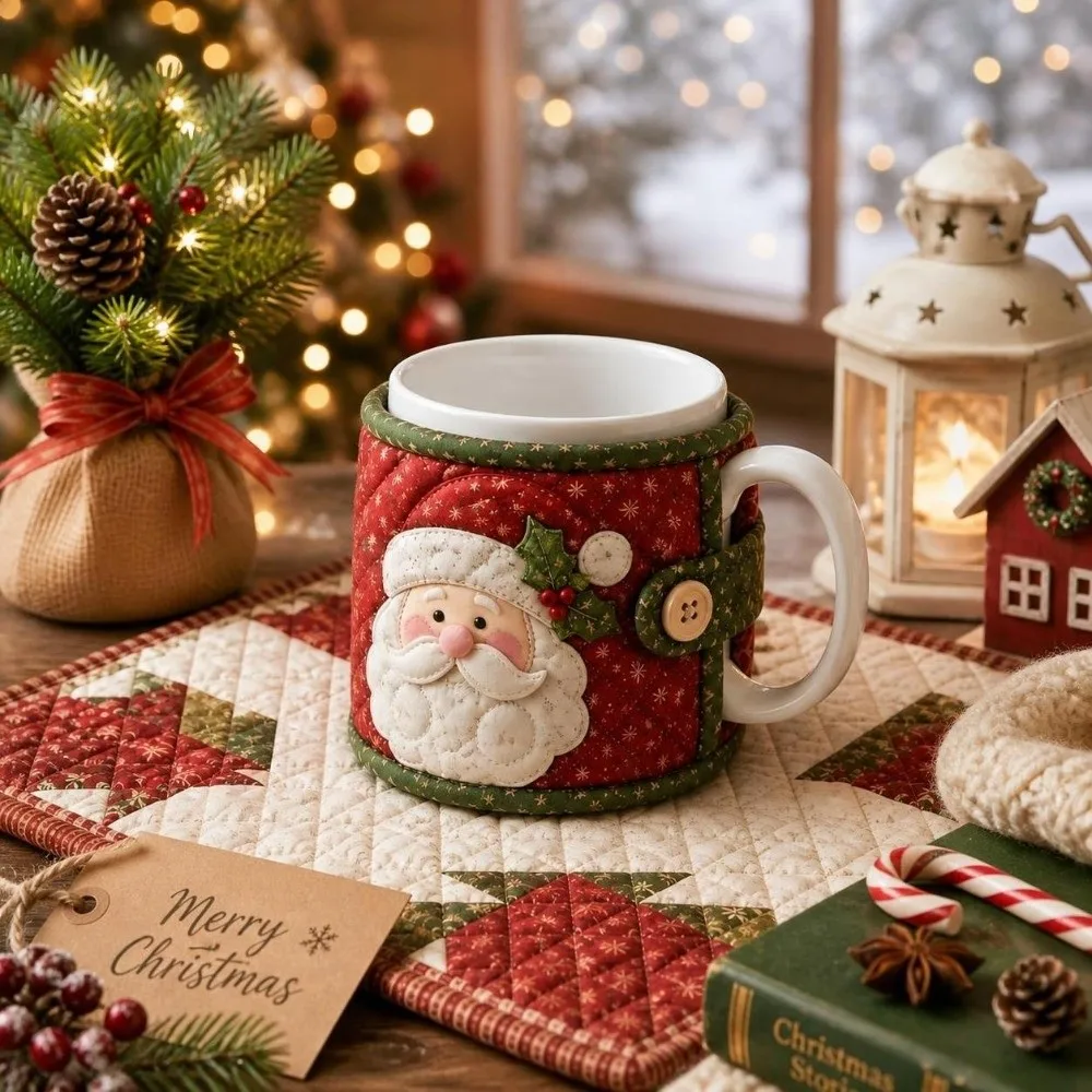Santa Claus Christmas Tea Cup Holder Snowman Deer Christmas Ornaments Xmas Tree Bird Mug Protective Cover Christmas Gift