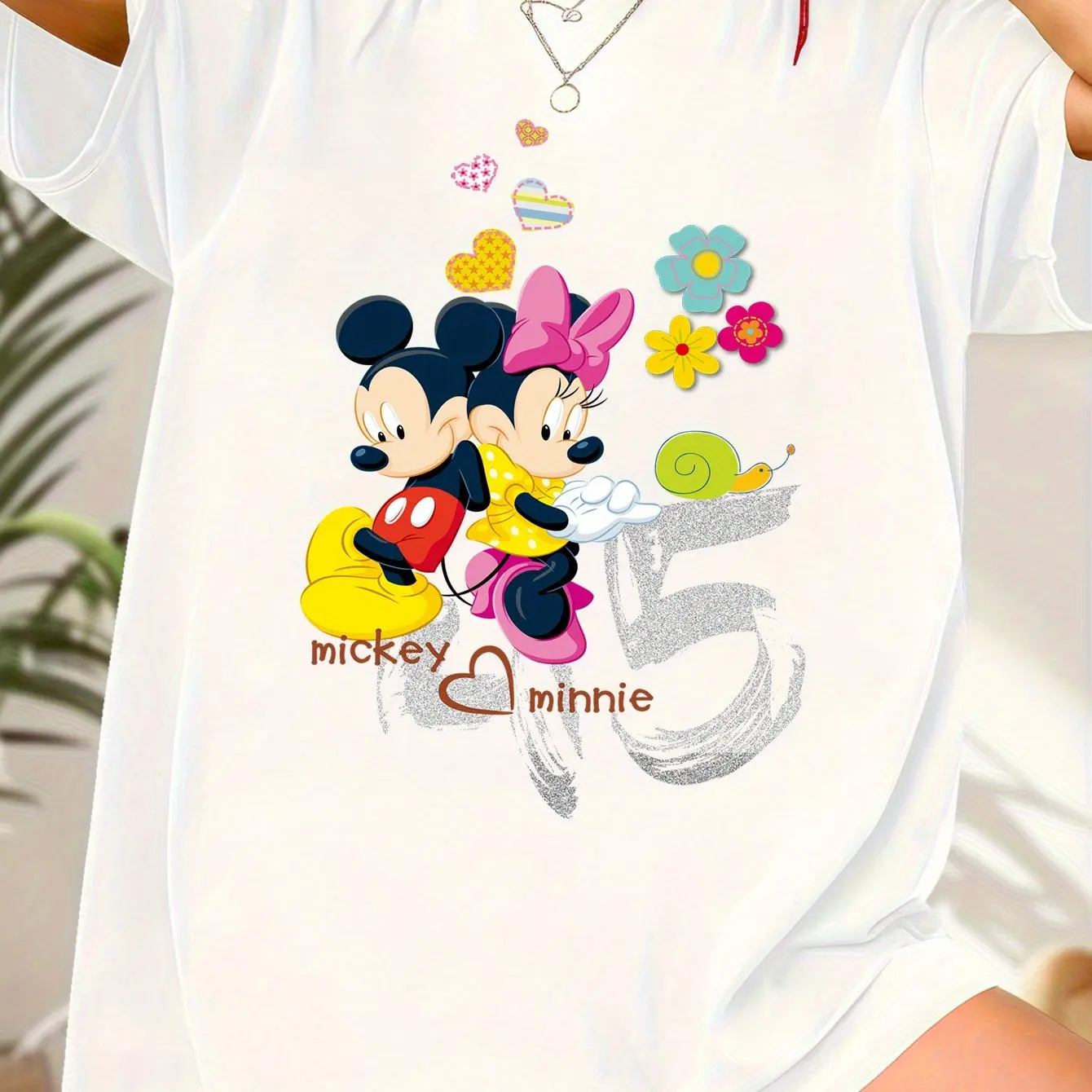 

Disney Women's Loose Fit Round Neck T-Shirt - Black Casual Short Sleeve Tee with Mickey, Minnie, Donald, Goofy & Pluto Castle