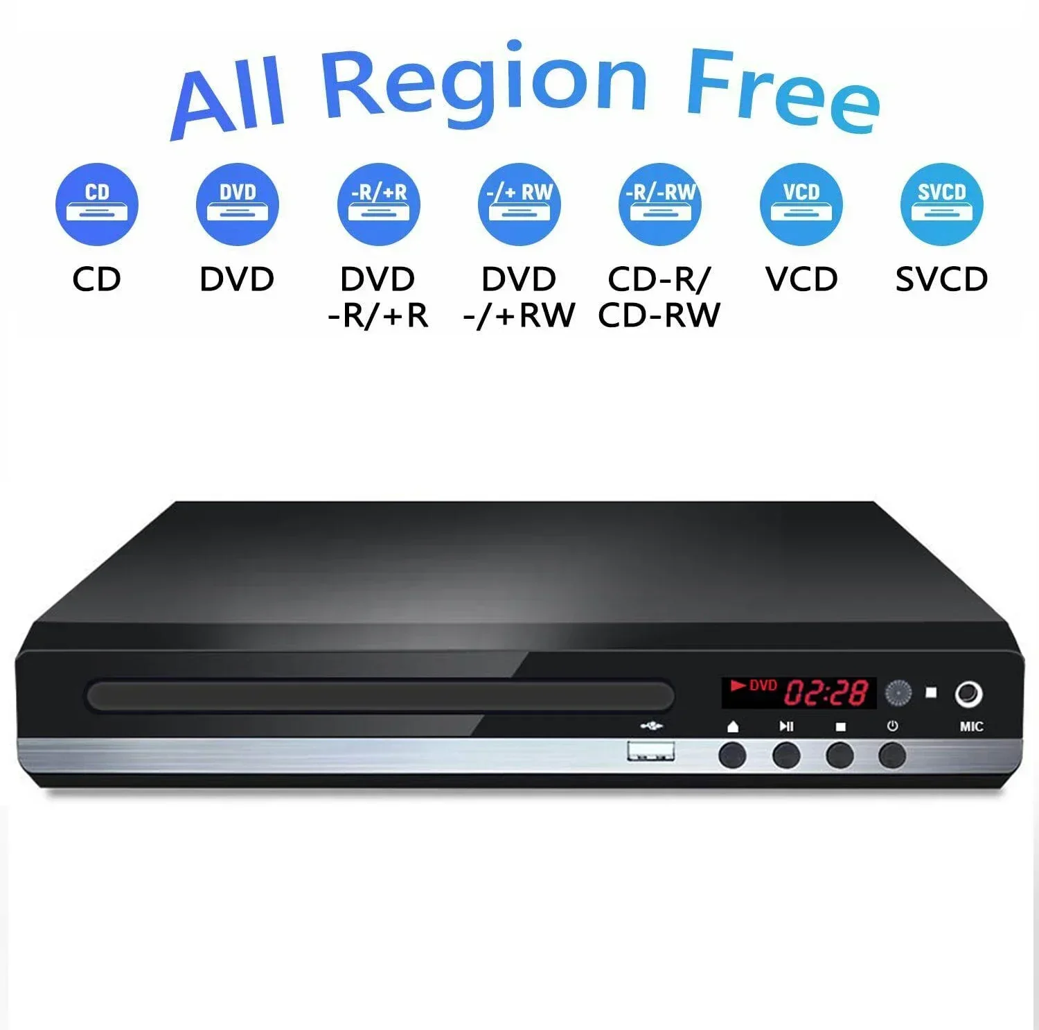 

Home DVD Player VCD CD Disc Media Player Machine with AV Output Remote USB Mic Full HD 1080P Home DVD Player Box Multimedia