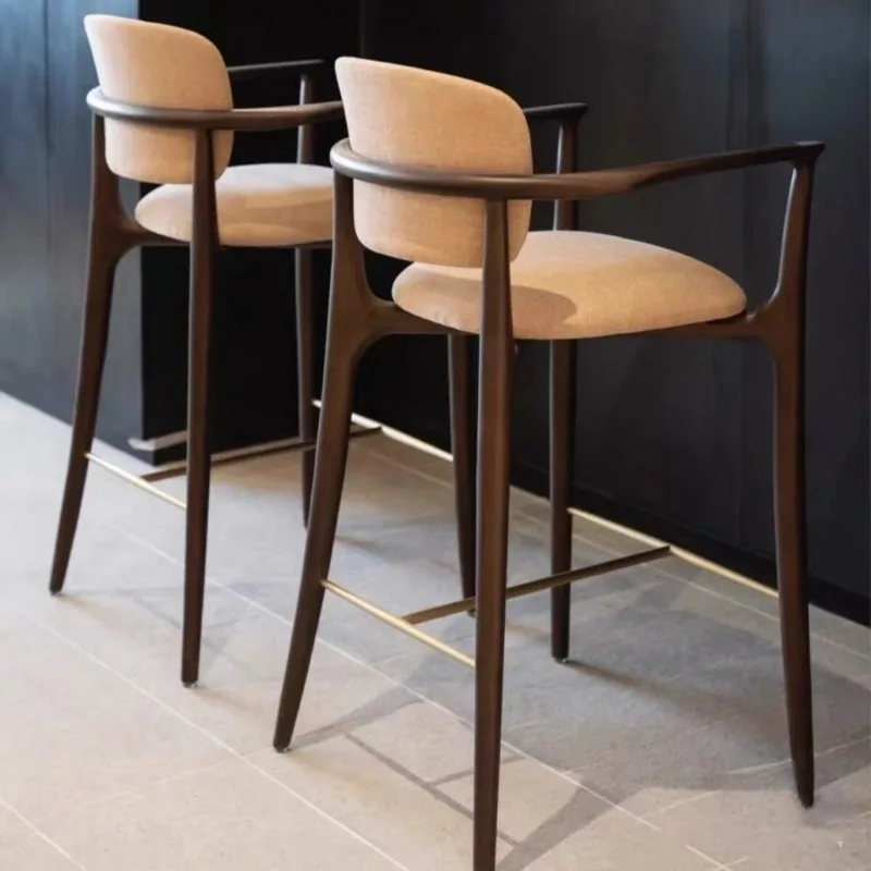 Ergonomic Arm Bar Chair Luxury Wooden Elegant Comfortable Design Bar Chair Modern Design Island Taburete Alto Home Furniture