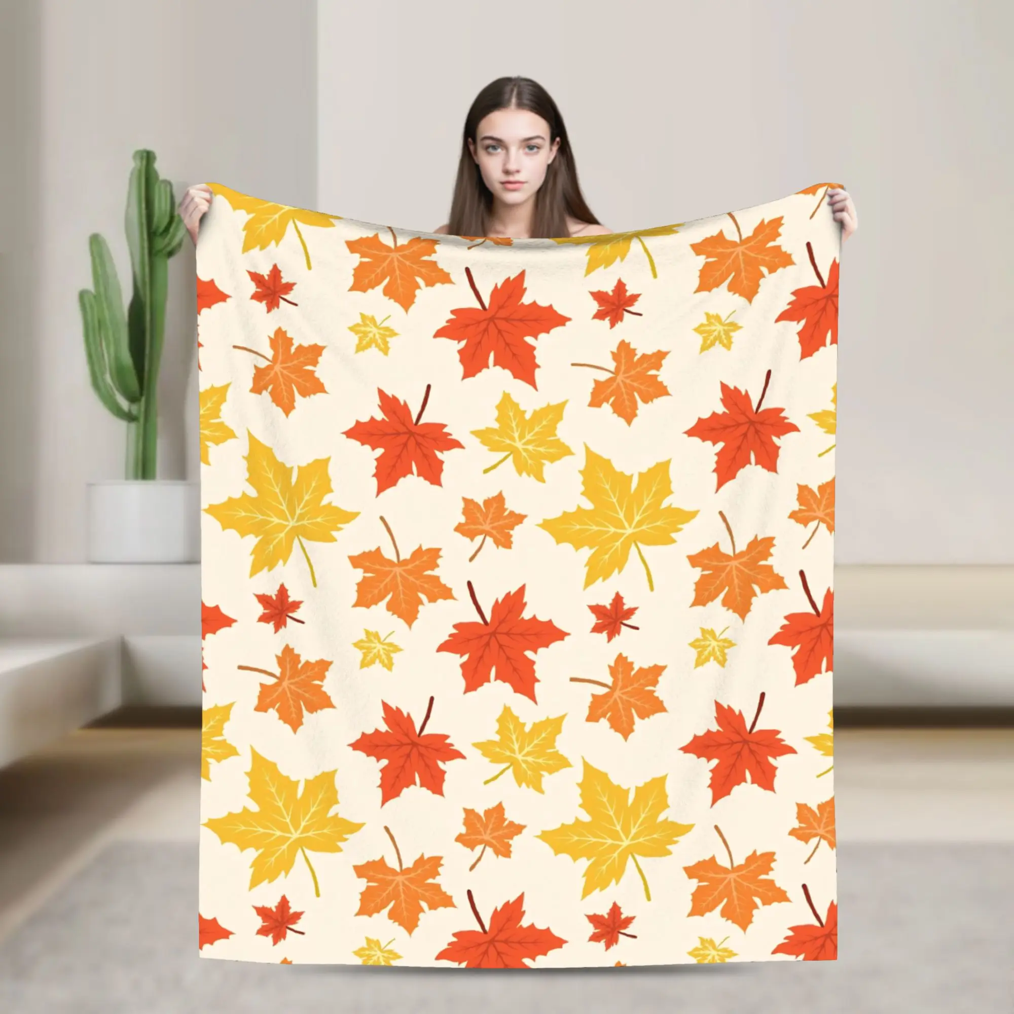 Maple Fallen Leaves Knitted Blanket Fleece  Super Soft Throw Blanket for Outdoor Travel Bedspread
