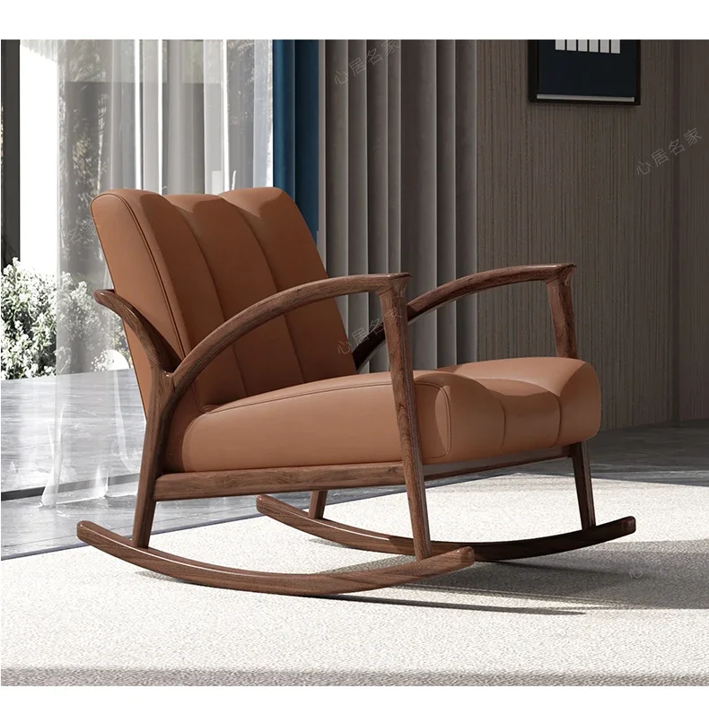 

Кресло-качалка из цельного дерева, новое китайское одноместное повседневное кресло-качалка, черный орех