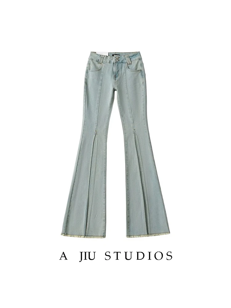 

High Waist Straight Leg Bell Bot Jeans Women's Spring Summer Distred Cotton Stretch Denim Pants Floor Length