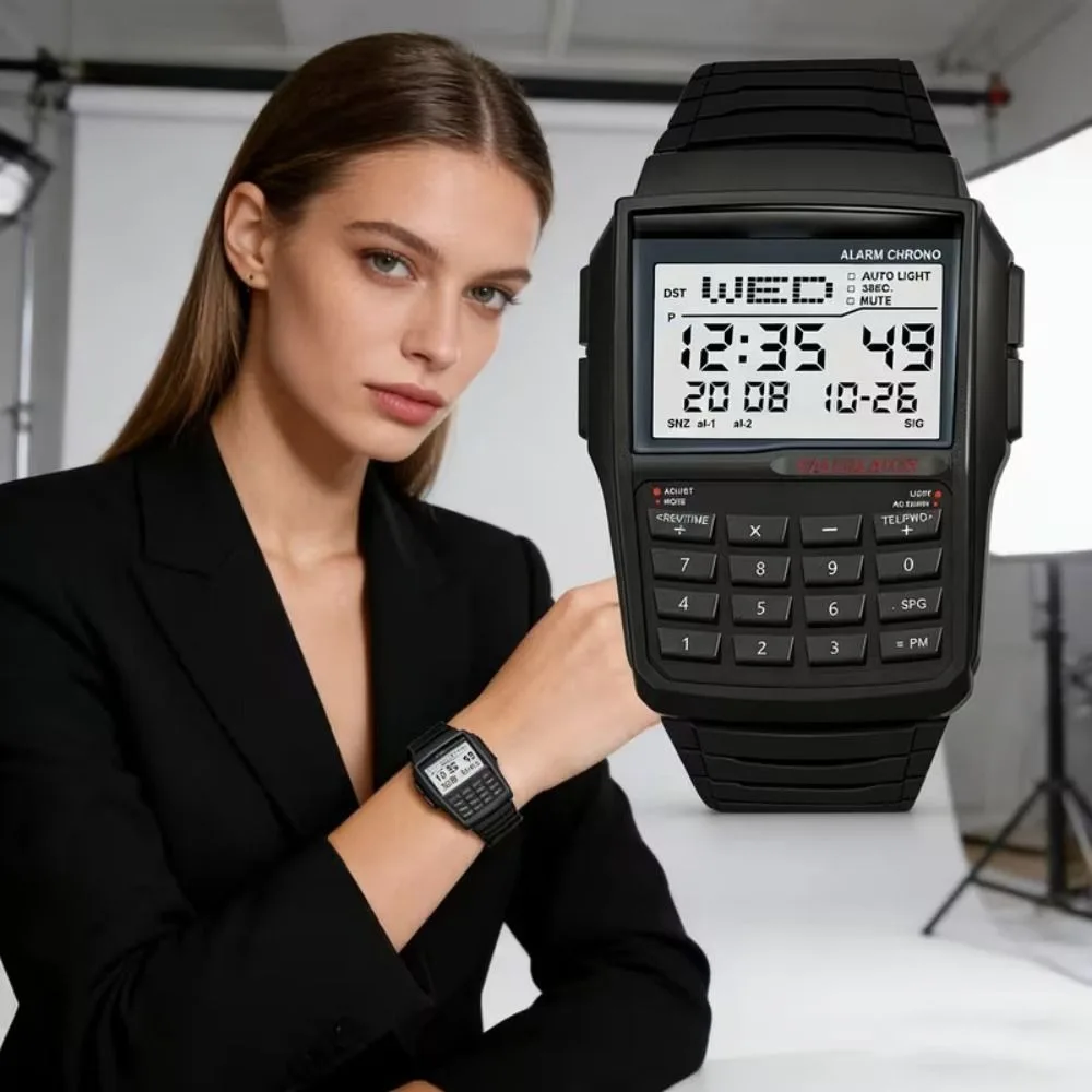 Computer Style Multifunctional Computer Watch LED Display Waterproof Electronic Watch Shock Resistant Alarm Calculator Watch Men
