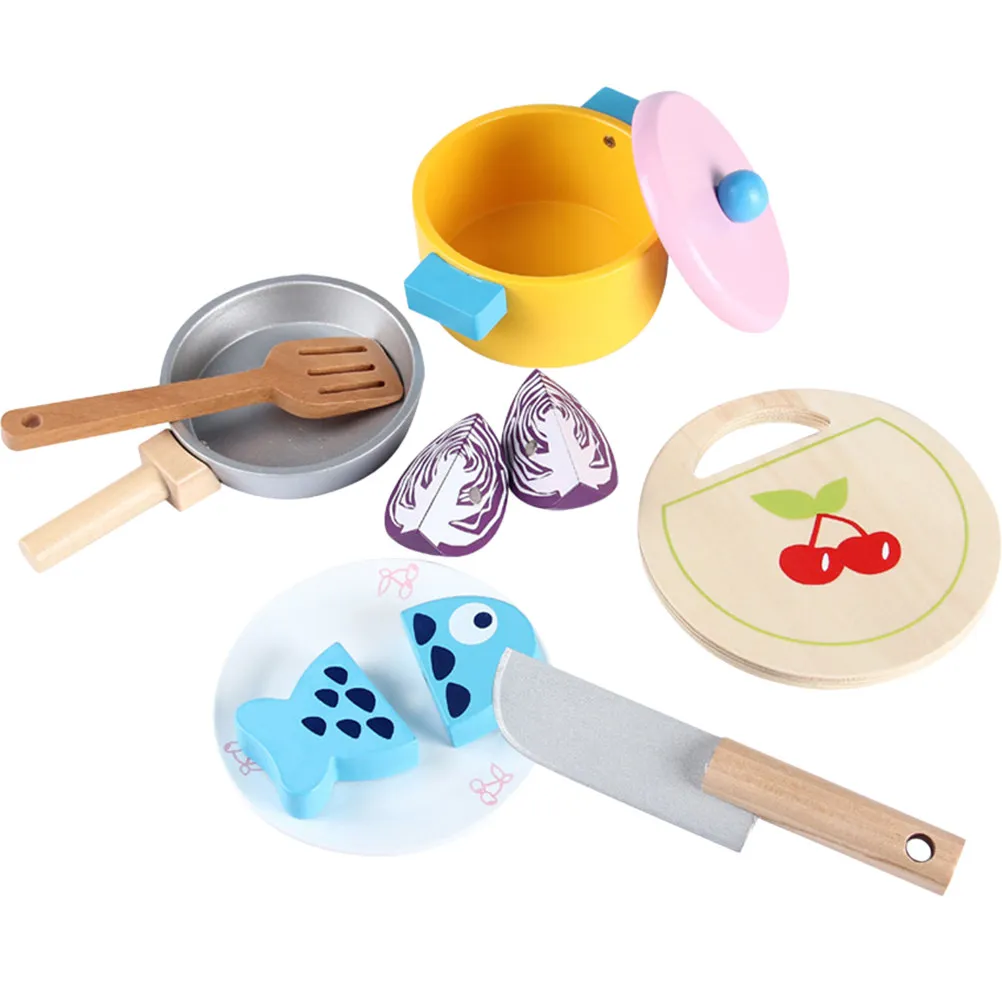 

1Set Realistic Kids Kitchen Pretend Cookware Role Play Set Wooden Cookware Learning Interactive Cooking Playset for Children