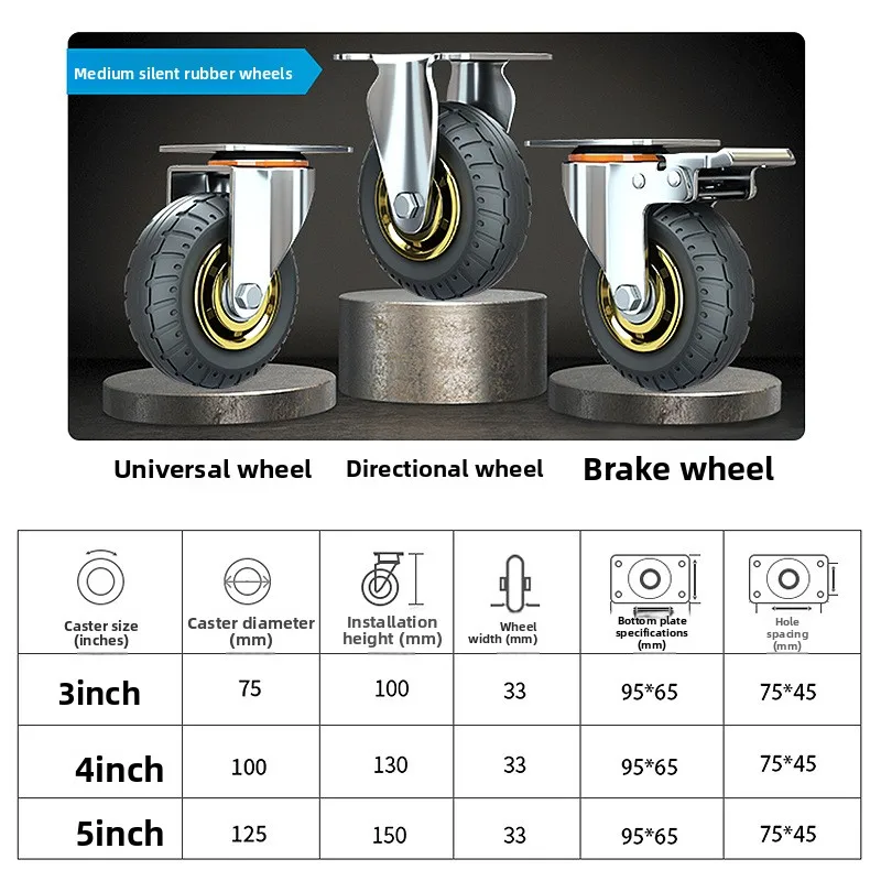 قطعة واحدة من عجلة كتم الصوت العالمية مقاس 3/4/5 بوصة - عجلة مطاطية مرنة ناعمة لعربات وأثاث شديدة التحمل - مساعد متحرك #5
