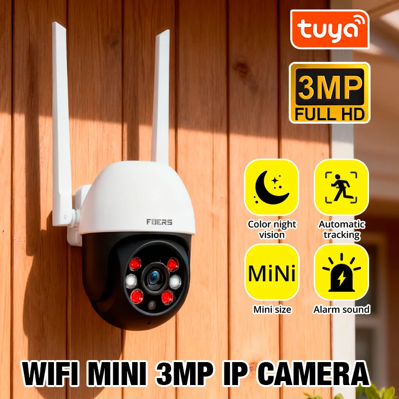 Fuers 3MP Tuya Smart Outdoor Home Security Auto Tracking Câmera IP de detecção humana Mini câmera WIFI CCTV Câmera de vigilância