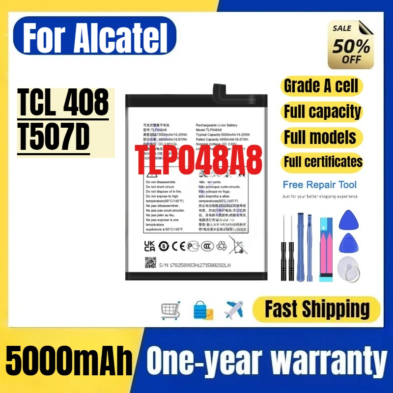 

TLP048A8 for Alcatel TCL 408/T507D Phone Battery High Quality High Capacity Battery Replacement Bateria Grade A Cell with Tools