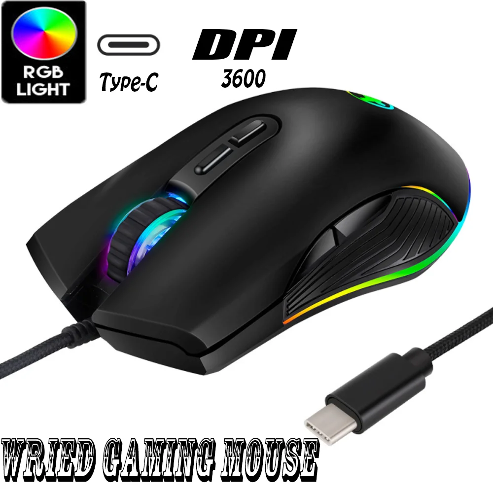 

Мышь игровая Проводная эргономичная с RGB-подсветкой, 3200DPI