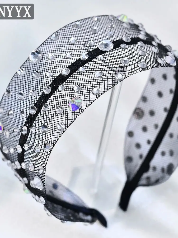 HNYYX Rhinestone opaska na głowę z szerokim rondem barokowa obręcz do włosów Vintage akcesoria do włosów dla kobiet festiwalowe nakrycia głowy Party nakrycie głowy A66 — zdjęcie 2
