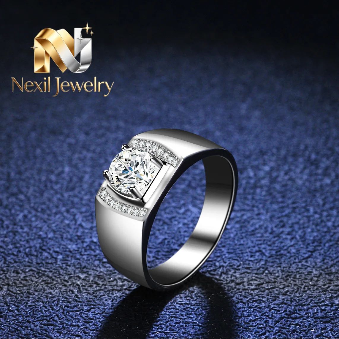 

Nexil Jewelry Luxury Solid Platinum PT950 Full Diamond Moissanite Ring Solid Atmosphere Boss Male Ring