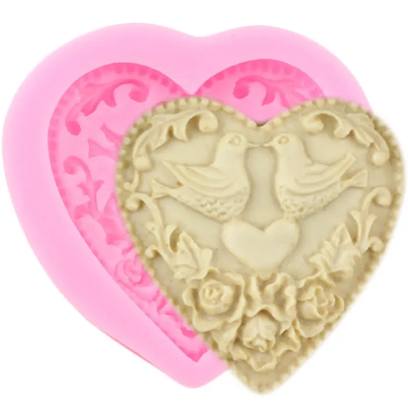 Pigeon Love Heart Flower Silicone Molds Fondant Cake Decorating Tools Candy Clay Chocolate Mould DIY Craft Soap Resin Moulds