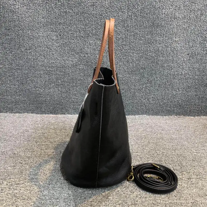 Designer Marken-Ledertasche für Damen Retro Echtleder Handtasche Schultertasche Einfache Bucket Bags für Frauen – Detail 1