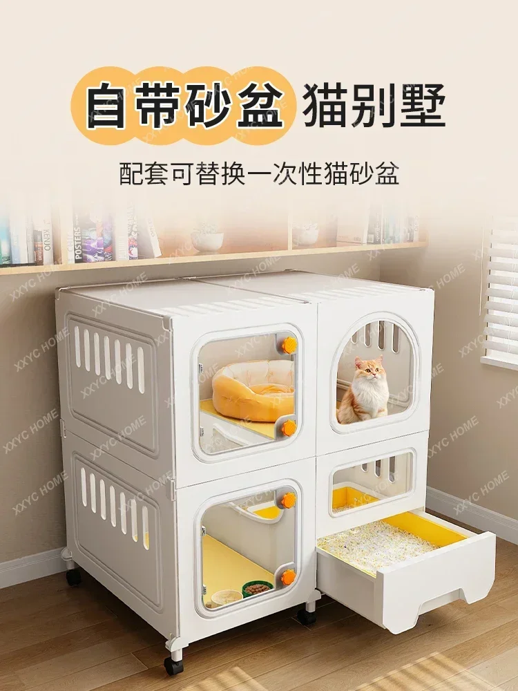 Cat Cage Drawer-Type Cat Villa, Which Does Not Cover an Area of Home, Two Floors, One Room, One Bathroom and One Living Room