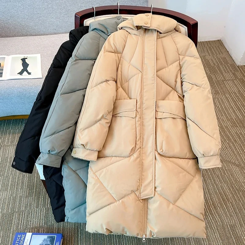 2024 New Women Long Down Cotton Jacket Korean Loose Cotton Coat Winter Thicken Warm Women Parkas Winter Outwear Hooded Coat