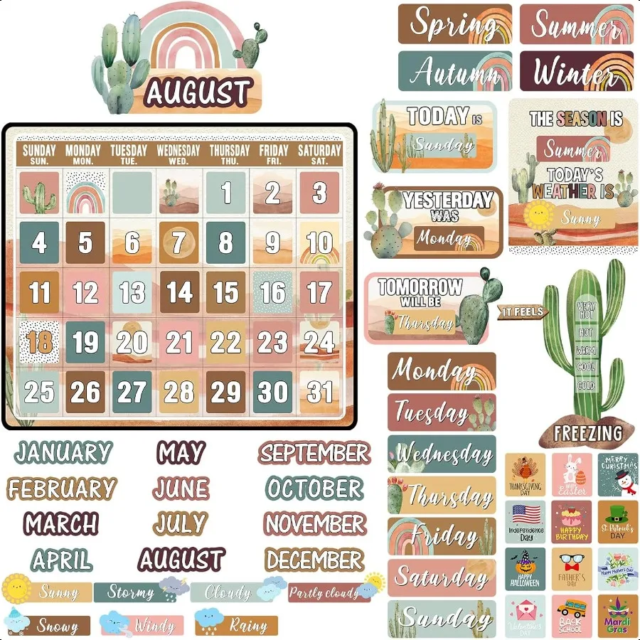 Cholemy 85 Pcs Calendar Bulletin Board Set Classroom Calendar Bulletin Board with Numbers Month Weather Classroom Decoration Wa