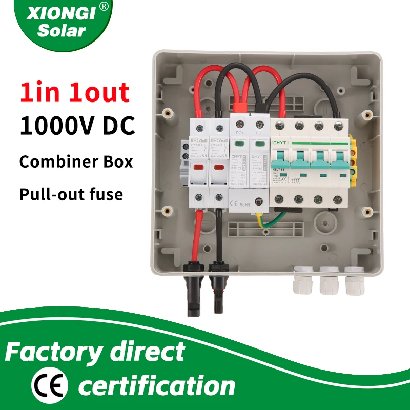 

Solar photovoltaic PV Combiner Box With Lightning Protection 1 In 1 OutDC 1000VFuse MCB SPD Waterproof Box IP65 Pull-out fuse