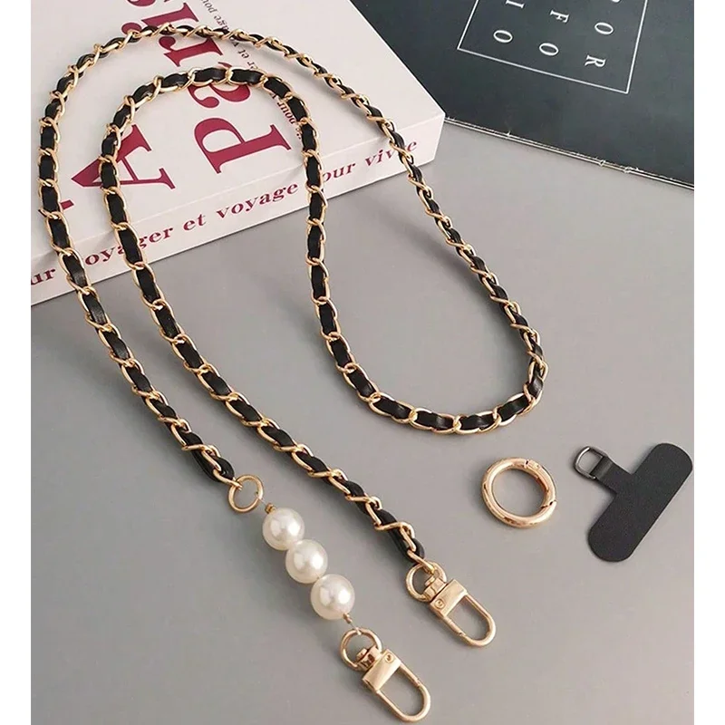 Phone Case Universal Lanyard Long Crossbody Pearl Pickup Chain Mobile Phone Lanyard Women's Long Neck and Shoulder Strap
