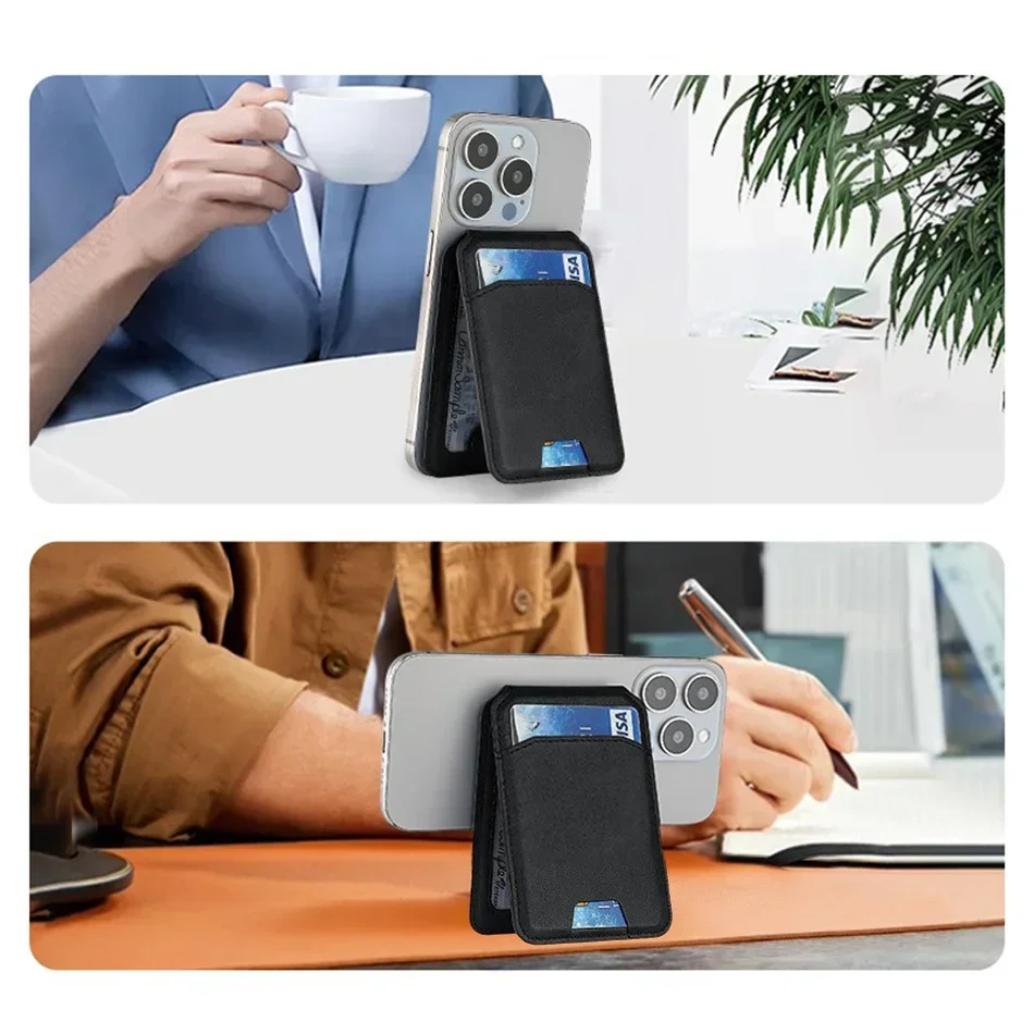 แม่เหล็ก Pu หนังโทรศัพท์มือถือกรณีกระเป๋าโทรศัพท์ Magsafe บัตรเครดิตผู้ถือขาตั้งผู้ถือบัตรสําหรับ Apple Iphone 16 15 14