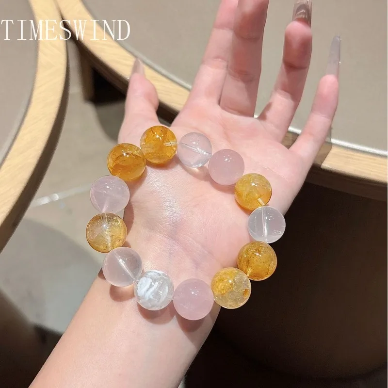 TIMESWIND أصيلة الكريستال الطبيعي الأصفر الوردي جولة مطرز الثروة النساء سوار الأزياء والمجوهرات مع شهادة