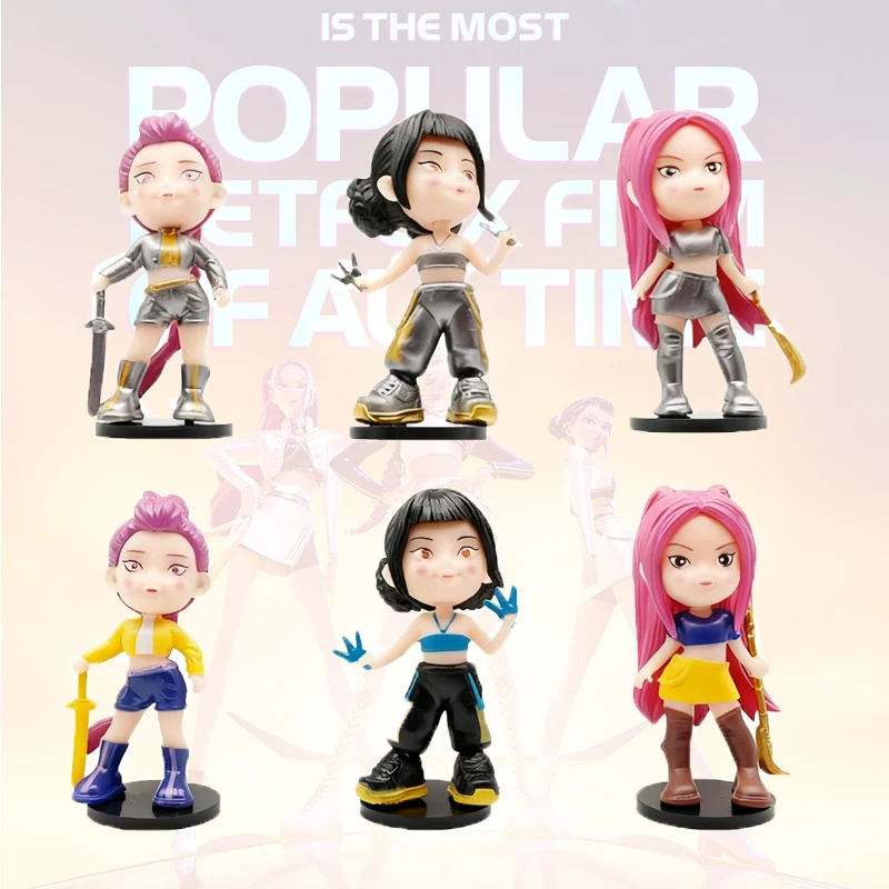 Novo 6 pçs/set q versão k pop demônio caçadores figura de ação boneca rumi mira zoey estatueta boneca coleção para crianças presentes natal