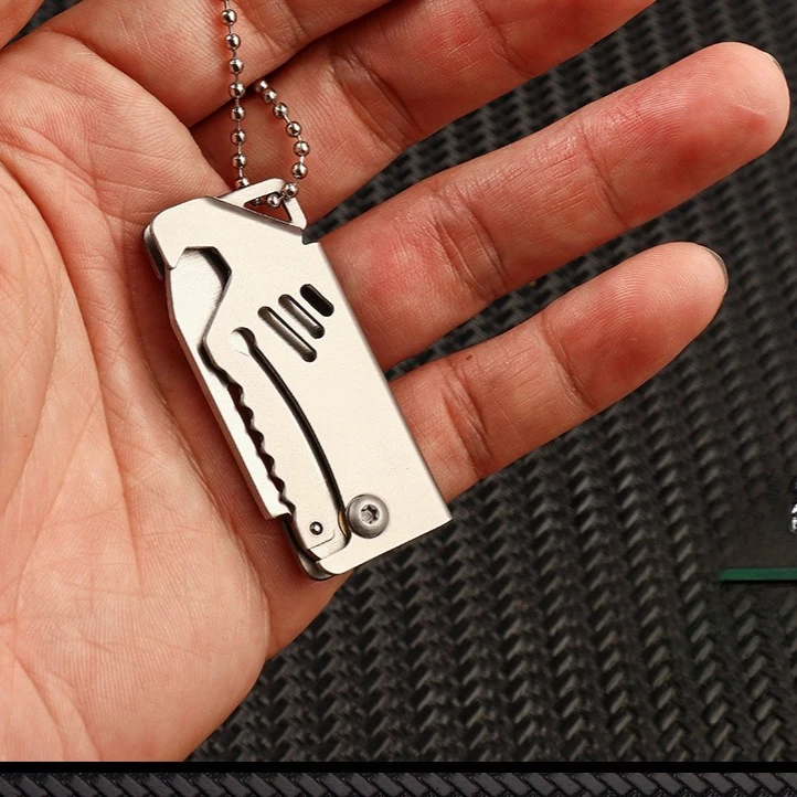 

Outdoor Multifunctional Folding Mini D2 Knife Portable Camping and Hiking Keychain Pendant Bottle Opener EDC Pocket Tool