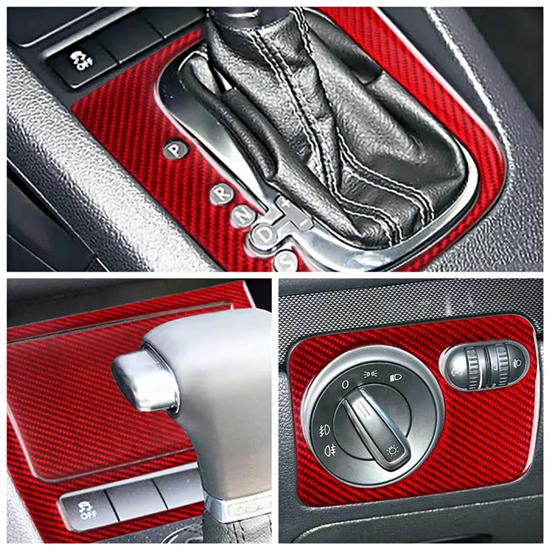 

Red Carbon Fiber Car Inner Decoration Stickers Car Styling For Volkswagen VW Golf 6 Center Console Cover Trim Car Accessories