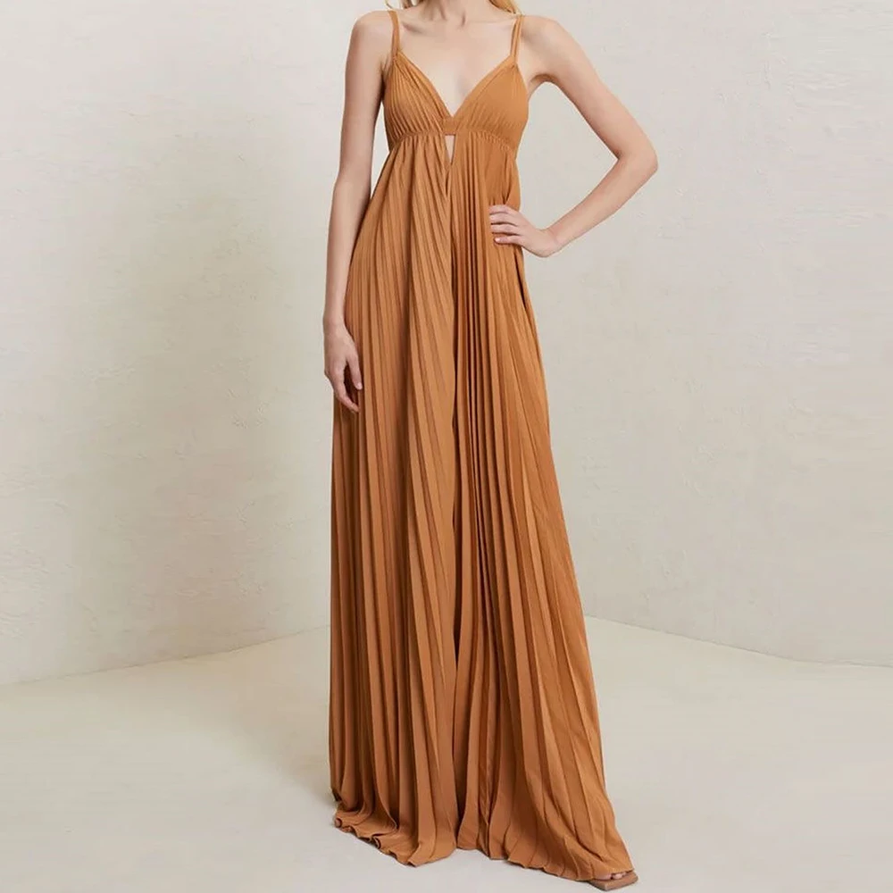 

V Neck Spaghetti Straps Open Back Straight Jersey Sleeveless Floor Length Sweep Train Evening Dress Bespoke Occasion Gowns