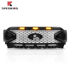 Spedking Newest Design 2021+ Front Bumper black Mesh Grille with LED light for FORD F150