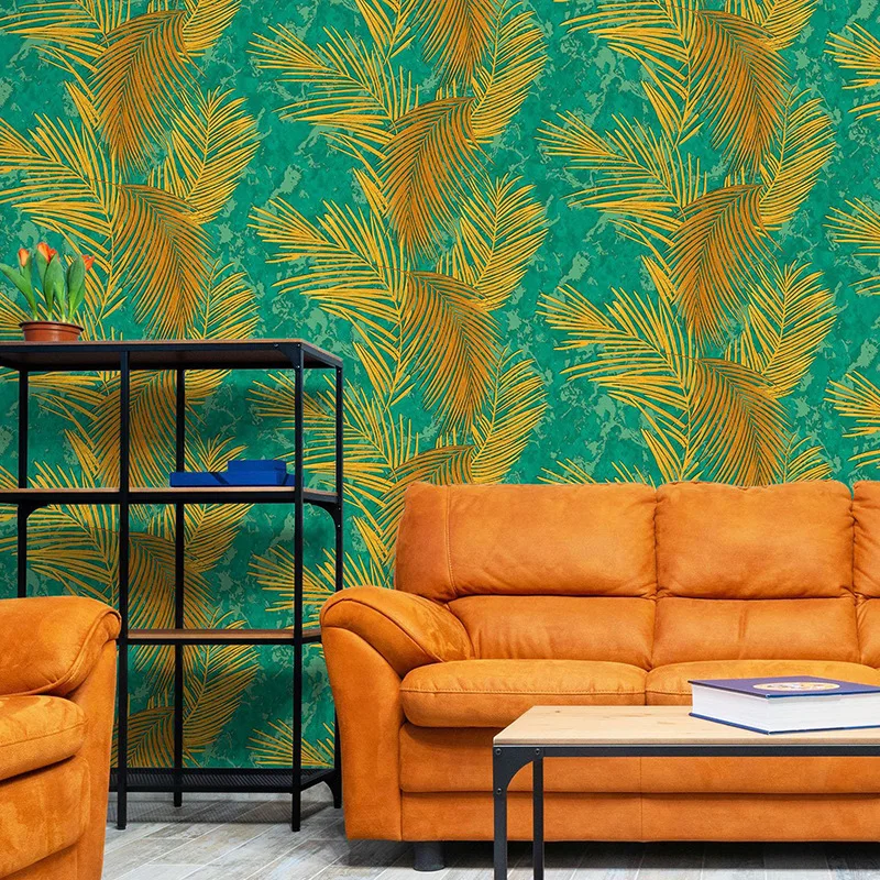 Southeast Asian Style Wallpaper Palm Leaf Thai Hotel Living Room Bedroom Store Decoration TV Background Personality Wall Paper