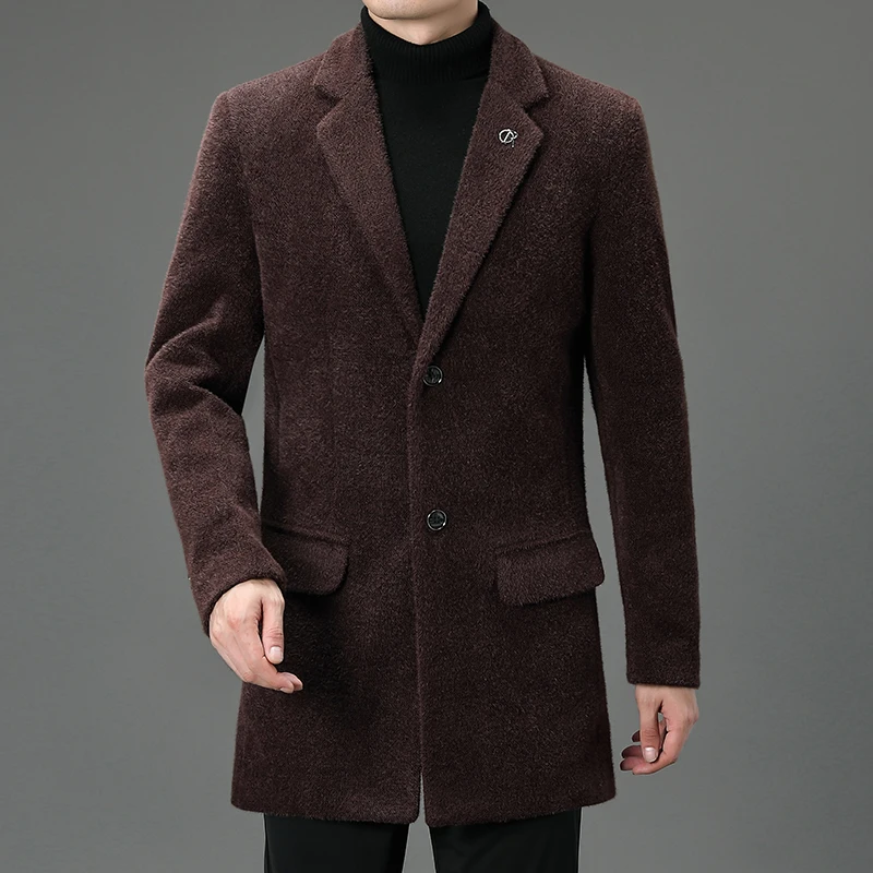 Business Casual Cotton-Thicken Top Woolen Coats 2026 Winter Men's Warm Overcoat Clothing Outwear Windbreaker Mid-Length Jackets