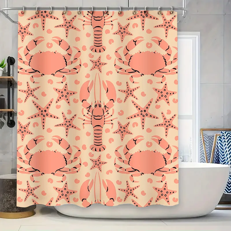 شاطئ البحر القشريات دش الستار المرجان الأسود بحري البحرية المأكولات البحرية طباعة غرفة ديكور للحمامات ديكور المنزل مقاوم للماء #4