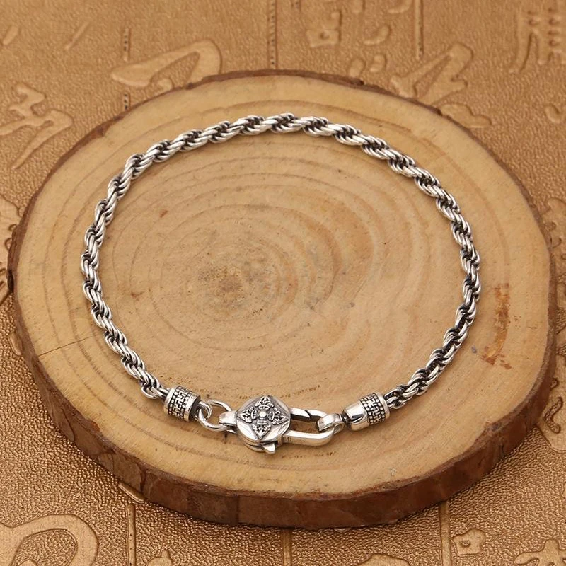 

Exquisite 4MM Glossy Twisted Keel Chain S925 Silver Bracelet Retro Jewelry for Women Men Party Christmas Day Gift